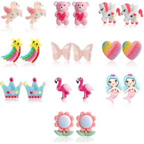 Kids Clip On Earrings for Girls Ages 4-12 Hypoallergenic, 10/12/20/24/30/32 Pairs Little Girl Cute Small Clip-On Earrings Jewelry Gifts Set