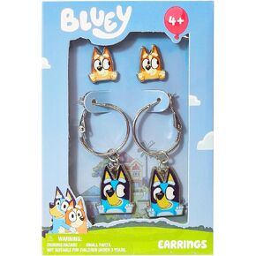 LUV HER Bluey Hypoallergenic Earrings for Girls Ages 4+ - Safe Stud & Fishhook Styles - Jewelry Gift for Sensitive Ears & Cartoon Lovers, Two Pairs
