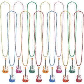 24 Pieces Guitar Bead Necklaces Bulk Mardi Gras Bead Necklace Multi Colors 80s Party Throw Beads Parade Guitar for Music Party Decoration Accessories