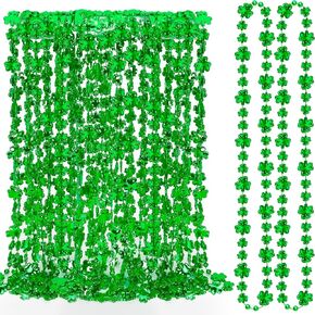 12PCS St Patricks Day Accessories, Shamrock Green Beads St. Patrick's Day Necklace, Irish Saint Patricks Day Necklace Bulk, St. Patricks Day 4 Leaf Clover Decorations Throw for Parade Party Supplies