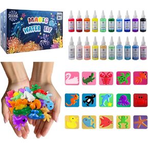 Aqua Fairy Water Gel Kit, Magic Water Elf Toy Kit with 20 Bottles of Magic Gel, 15 Molds, DIY STEM Toys, Water Squishy Kit for Kids, Fun Activity Kit for Ages 3+, Crafts for Kids Ages 4-8