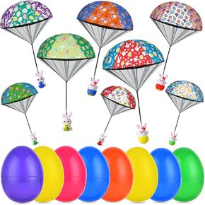 8 Pack Prefilled Easter Eggs Parachute Toys, Easter Basket Stuffers with Hand Throw Flying Toys for Kids Boys Girls Easter Egg Fillers, Easter Party Favor