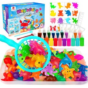 Mocoosy 20 Colors Magic Fairy Water Elf Toy Kit for Kids, Aqua Elf Water Gel Kit with 20 Magic Gels & 16 Squishy Maker Molds, Magical Squishy Paint Set Art Crafts STEM Game Gifts for Boys Girls