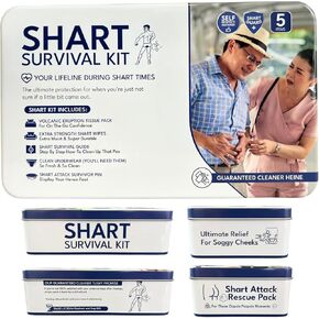 Shart Survival Kit | Funny White Elephant Gag Gift | Hilarious Over The Hill & Retirement Prank Box with Wet Wipes, Disposable Underwear, Tissues & Sharting Survival Badge | Novelty Joke Set for Men
