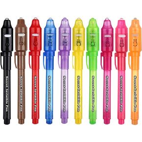 SCStyle Invisible Ink Pen 10Pcs with UV Light Magic Marker for Secret Messages, Writing Information for Birthdays, Easter, Halloween, for Students