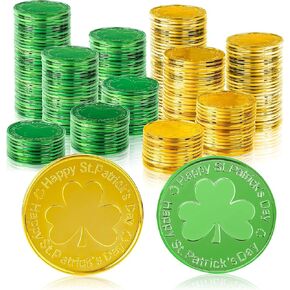 OHOME Gold Coins St Patricks Day - 120 Pieces Shamrock Plastic Coins Green and Gold St. patrick's Day Accessories for St Patricks Day Decorations Birthday Crafts Party Favors | St Patricks Day Decor