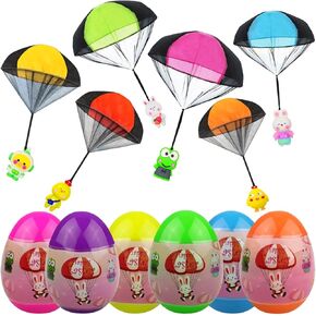 Pinkiwine 6 Pack Easter Eggs with Easter Parachute Toys Throwing Toy for Kids Boys Girls Easter Basket Stuffers Fillers Gifts Party Favors