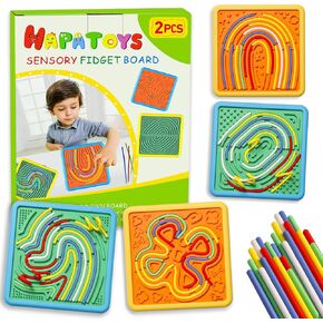 Sensory Activity Board for Kids & Adults:Double-Sided Stress Relif Sensory Board Toys with 60 Strings & Storage Bag | Calming Down Fidget Board for ADHD & Autism Boys Girls Ages 3 4 5 6 7 8 9 10（2Pcs)