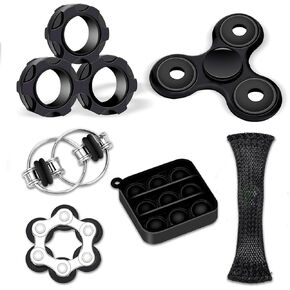 6Pcs Fidget Toys Adults Teens ADHD Autism Toys Adults Office Cool Gadgets Desk Toys Fidgets for Classroom with Magnetic Rings Spinner Christmas Stocking Stuffer Gifts for Men