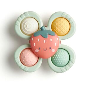 Itzy Ritzy Fidget Toy with Sensory Poppers & Suction Cup; Fidget Toy Sticks to Highchairs, Tables or Tubs While Spinning & Engaging Baby with 4 Textured Poppers, Strawberry