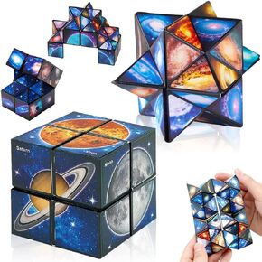 Magic Cube 2 in 1 Star Cube Magic Cube Set Star Sky Planet Infinity Cube Set 3D Starry Magic Puzzle Cube for 2 Happy Kids and Mum Fun Your Life