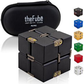 PILPOC theFube Infinity Cube Fidget Desk Toy - Aluminum Infinite Magic Cube with Case, Sturdy, Heavy, Relieve Stress and Anxiety, for ADD, ADHD, OCD (Black)