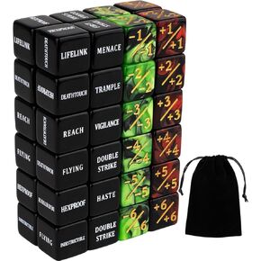 48 Pieces Abilities Keywords MTG Dice Counters Plus One Life Counter Dice Bulk Creature Stats Buff Tokens Dice Set for Magic The Gathering, MTG, Card Games Accessories