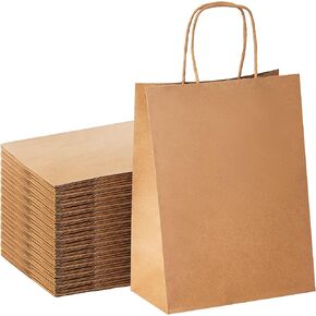 YEEHAW Brown Paper Bags with Handles Bulk 8"x4.5"x10.8" 100Pcs Gift Bags Medium Size, Brown Gift Bags with Handles, Gift Bags Bulk, Retail Bags, Party Bags, Shopping Bags, Merchandise Bags