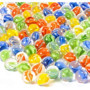 Sukh Glass Marbles - Bulk 100Pcs Cat Eye Mix 4 Colors Medium Sized Thick Marble Decorative Gift Retro Game with 14mm and 16mm for Bounce Game,Chinese Checkers Board Game,Vases,Party Decor
