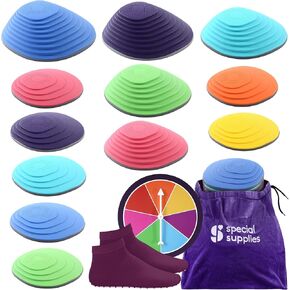 Special Supplies Stepping Stones for Kids Indoor and Outdoor Balance Blocks Promote Coordination, Balance, Strength Child Safe Rubber, Non-Slip Edging (Multi-Color, 12)