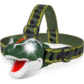 DX DA XIN DINOSAUR مصابيح الأمامية T -Rex LED مصابيح أمامية للأطفال معدات التخييم - ألعاب الديناصورات للأولاد الصغار الصغار في الهواء الطلق للأطفال هدايا عيد ميلاد عيد ميلاد هالوين.