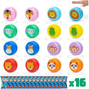 BONNYCO Yo Yo for Kids Pack 16 Kids Party Favors Wooden Yoyo, Goodie Bags Stuffers for Kids | Animal Party Favors for Kids, Goody Bag Stuffers | Return Gifts for Birthday Party, Pinata Stuffers