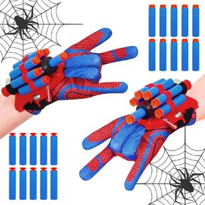 Genqiang Spider Shooter ، مجموعتان من ألعاب Lrist Launcher مع قفاز خارق ، زي Cosplay Kids ، هدية عيد ميلاد عيد ميلاد الهالوين هدية للفتيات الفتيات