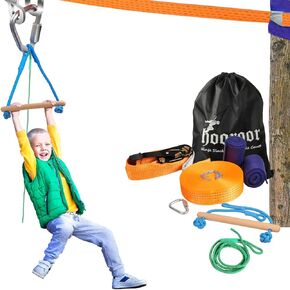 hooroor Slackline Pulley with 52FT Zipline, Monkey Bar, Most Accessory for Ninja Warrior Obstacle Course for Kids&Adults Backyard, Outdoor Playset Toys