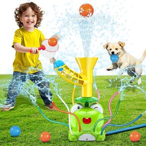 vatos Kids Outdoor Water Play Prinklers ، 2 في 1 Frog Sprinkler Spinning Spray Game & Catch Ball Game ، مجموعة ألعاب المياه الصيفية الصيفية ، ألعاب Plash Water Play للأولاد Girls Dogs Pets Backyard Garden