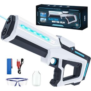 Electric Water Gun for Adults Kids,32ft Range,Battery-Powered Squirt Toy with Tank, LED Light,Automatic Water-Absorption,Summer Outdoor Beach Play,Pool Garden Fun for Kids Age 8 9 10