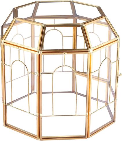 HighFree 7" Geometric Terrarium Planter, Birdcage-Shaped Black Handmade Glass Box, Vintage Tabletop Miniature Flower Pot for Succulent, Cacti, Air Plants (Gold) in Saudi Arabia