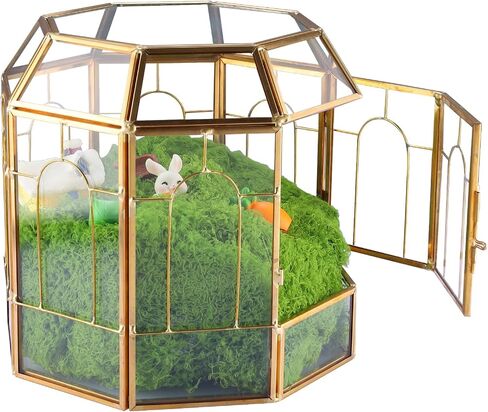 HighFree 7" Geometric Terrarium Planter, Birdcage-Shaped Black Handmade Glass Box, Vintage Tabletop Miniature Flower Pot for Succulent, Cacti, Air Plants (Gold) in Saudi Arabia