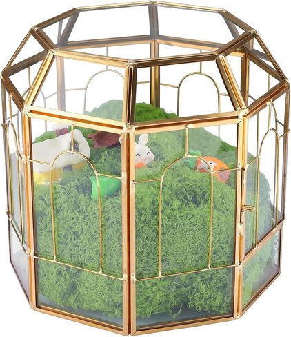 HighFree 7" Geometric Terrarium Planter, Birdcage-Shaped Black Handmade Glass Box, Vintage Tabletop Miniature Flower Pot for Succulent, Cacti, Air Plants (Gold) in Saudi Arabia