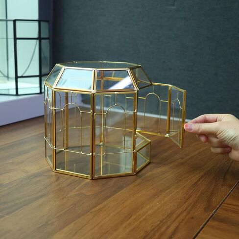 HighFree 7" Geometric Terrarium Planter, Birdcage-Shaped Black Handmade Glass Box, Vintage Tabletop Miniature Flower Pot for Succulent, Cacti, Air Plants (Gold) in Saudi Arabia