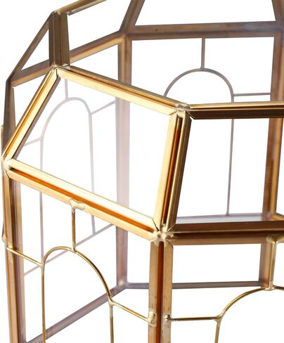 HighFree 7" Geometric Terrarium Planter, Birdcage-Shaped Black Handmade Glass Box, Vintage Tabletop Miniature Flower Pot for Succulent, Cacti, Air Plants (Gold) in Saudi Arabia