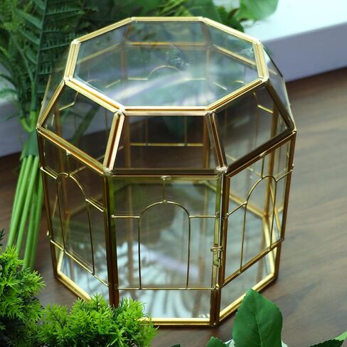 HighFree 7" Geometric Terrarium Planter, Birdcage-Shaped Black Handmade Glass Box, Vintage Tabletop Miniature Flower Pot for Succulent, Cacti, Air Plants (Gold) in Saudi Arabia