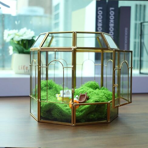 HighFree 7" Geometric Terrarium Planter, Birdcage-Shaped Black Handmade Glass Box, Vintage Tabletop Miniature Flower Pot for Succulent, Cacti, Air Plants (Gold) in Saudi Arabia