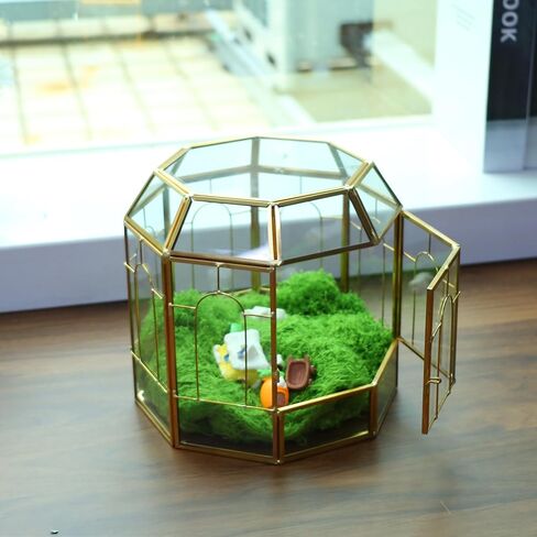 HighFree 7" Geometric Terrarium Planter, Birdcage-Shaped Black Handmade Glass Box, Vintage Tabletop Miniature Flower Pot for Succulent, Cacti, Air Plants (Gold) in Saudi Arabia