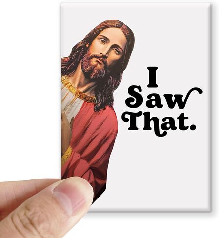 I Saw That Ceramic Magnets, Funny Fridge Magnets, White Elephant Gift, Funny Jesus Magnet, Christmas Ceramic Magnet, Jesus Gift, 2 x 2.75 inch (Red) in Kuwait