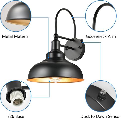 Outdoor Wall Light Gooseneck Sconce: 2 Pack Dusk to Dawn Wall Light Fixture - Exterior Wall Sconces for Farmhouse Barn House in Saudi Arabia