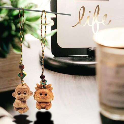 Small Animal Pendant Wrist Straps Lanyard Wooden Hand Carved Arborvitae Cute Mini Art Decorative Handmade with Storage Bag for Phone Bag Backpack Keychain Decor (12pcs Chinese Zodiacs) in Saudi Arabia