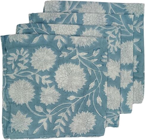 4 Pc Blue Flower Hand Block Print Napkin 100 percent Cotton Napkin Hand Block Printed Napkin Jaipuri Printed Home Decor Napkin in Saudi Arabia