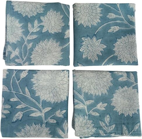 4 Pc Blue Flower Hand Block Print Napkin 100 percent Cotton Napkin Hand Block Printed Napkin Jaipuri Printed Home Decor Napkin in Saudi Arabia