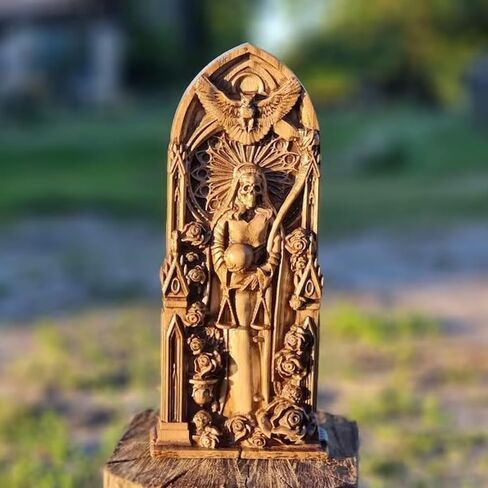 Santa Muerte goddess statuette, Holy Death, for home altar, Religious statue, wicca, statue, witches, Wooden home decoration (Wood) in Saudi Arabia