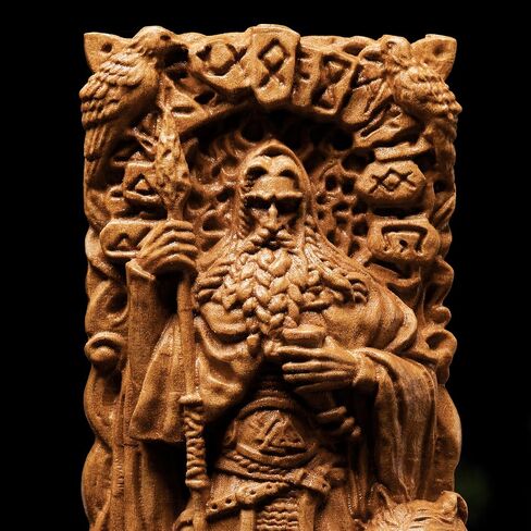 تمثال Odin ، Allfather ، آلهة الإسكندنافية ، مذبح نحت الخشب Asatru Viking God and Goddes Sculpture Wooden Pantheon (Wood) in Kuwait