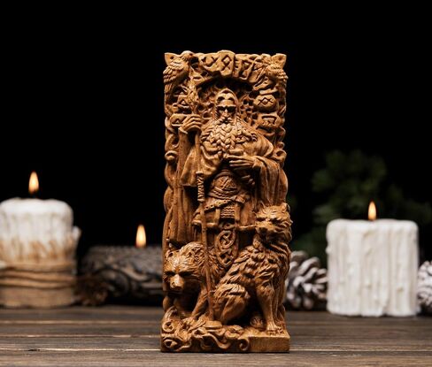 تمثال Odin ، Allfather ، آلهة الإسكندنافية ، مذبح نحت الخشب Asatru Viking God and Goddes Sculpture Wooden Pantheon (Wood) in Kuwait