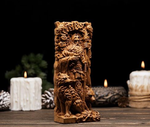 تمثال Odin ، Allfather ، آلهة الإسكندنافية ، مذبح نحت الخشب Asatru Viking God and Goddes Sculpture Wooden Pantheon (Wood) in Kuwait