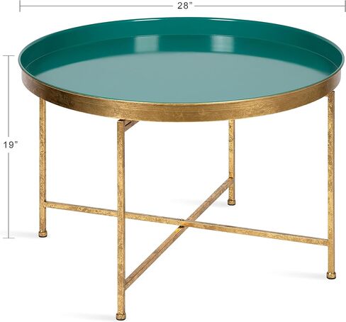 طاولة القهوة الحديثة Kate and Laurel Celia ، 28 × 28 × 19 ، البط البري والذهب ، طاولة معدنية قابلة للطي براقة للتخزين والعرض in Kuwait