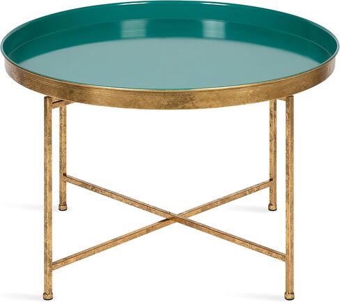 طاولة القهوة الحديثة Kate and Laurel Celia ، 28 × 28 × 19 ، البط البري والذهب ، طاولة معدنية قابلة للطي براقة للتخزين والعرض in Kuwait