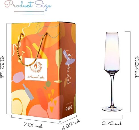 Wedding Champagne Flute Set, 2 Glasses for Bride and Groom, 100％Lead Free Quality Hand Blown Champagne Glasses, Great Gift for Engagement, Wedding, Anniversary (Rainbows) (Rainbow Straight) in Saudi Arabia