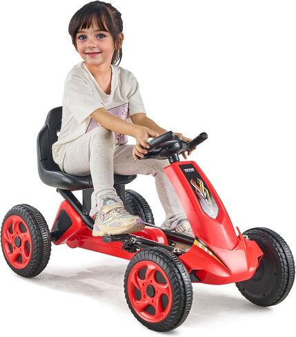 VEVOR Kids Pedal Go Kart, 4 Wheel Off-Road Pedal Go Cart Ride On Toy for Kids, Steering Wheel, Adjustable Seat, Non-Slip Big Wheels, Outdoor Racer Ride On Pedal Car for Boys & Girls Ages 3-8, Red in Saudi Arabia