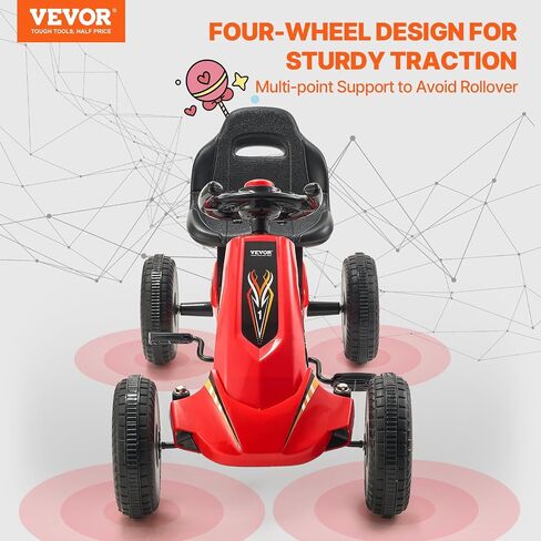 VEVOR Kids Pedal Go Kart, 4 Wheel Off-Road Pedal Go Cart Ride On Toy for Kids, Steering Wheel, Adjustable Seat, Non-Slip Big Wheels, Outdoor Racer Ride On Pedal Car for Boys & Girls Ages 3-8, Red in Saudi Arabia