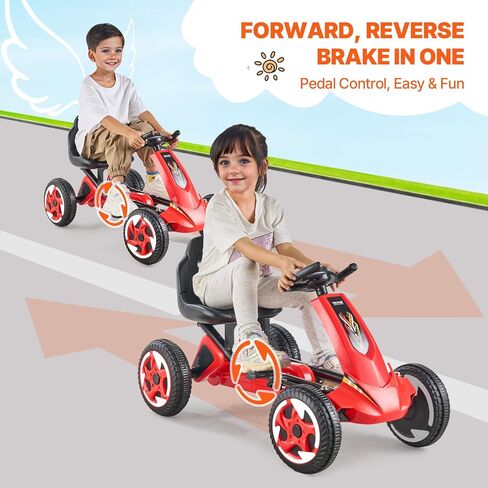 VEVOR Kids Pedal Go Kart, 4 Wheel Off-Road Pedal Go Cart Ride On Toy for Kids, Steering Wheel, Adjustable Seat, Non-Slip Big Wheels, Outdoor Racer Ride On Pedal Car for Boys & Girls Ages 3-8, Red in Saudi Arabia