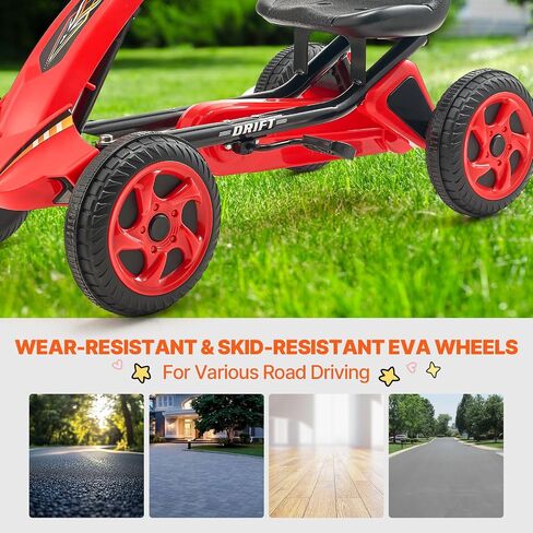 VEVOR Kids Pedal Go Kart, 4 Wheel Off-Road Pedal Go Cart Ride On Toy for Kids, Steering Wheel, Adjustable Seat, Non-Slip Big Wheels, Outdoor Racer Ride On Pedal Car for Boys & Girls Ages 3-8, Red in Saudi Arabia